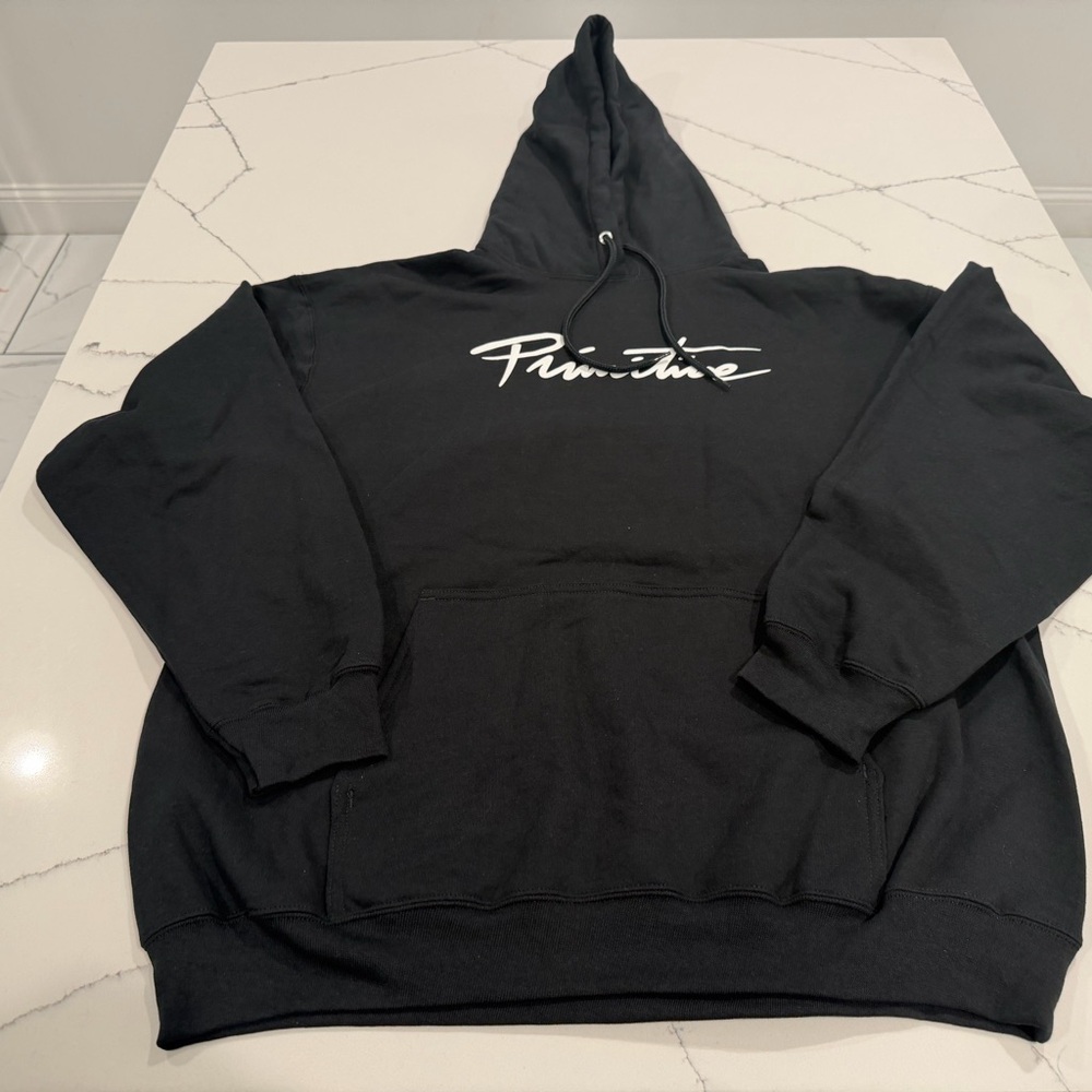 Primitive Black Crewneck Hoodie with White Script Logo